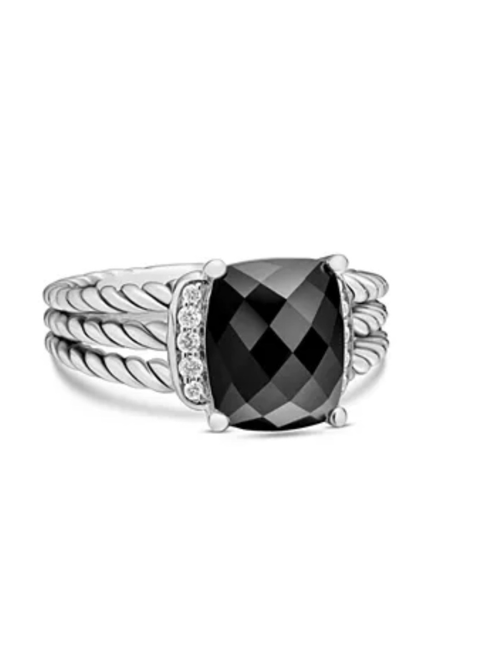 David Yurman Wheaton Ring Diamonds & Black Onyx Semiprecious Stone. AUTHENTIC